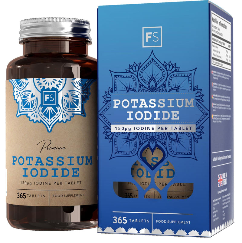 [Australia] - FS iodine tablets with potassium iodide | 365 high-dose potassium tablets - 150mcg potassium iodide per serving | GMO, gluten, dairy and allergen free | Made in Britain 