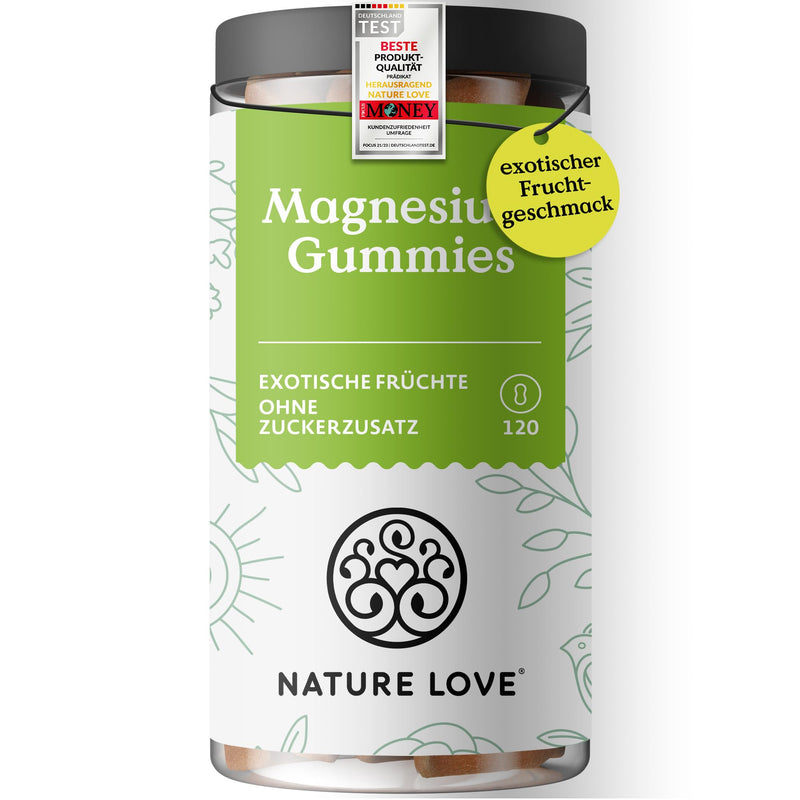 [Australia] - NATURE LOVE® Magnesium Citrate Gummies - 120 pieces - no added sugar - 188 mg magnesium per daily dose for adults, 126 mg for children - alternative to capsules & tablets - vegan and laboratory tested 