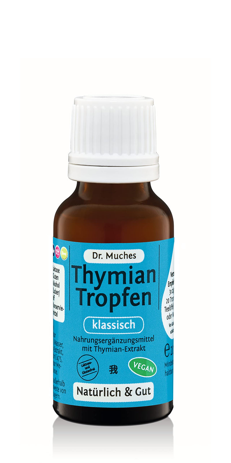 [Australia] - Thyme drops classic Dr. Muches │ With highly concentrated, natural thymol │ For thyme tea and thyme water│ Also for inhalation │ Immediately bioavailable │ Vegan and alcohol-free │ 1x20 ml 