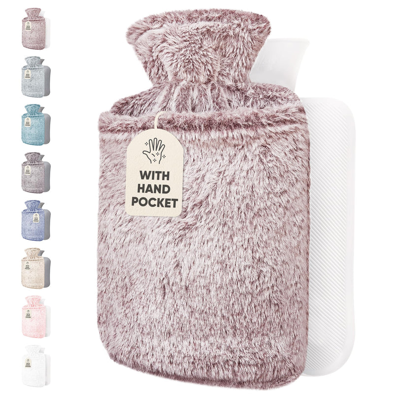 [Australia] - Qomfor Hot Water Bottle with Soft Cover - 2L Hot Water Bottle with Kangaroo Pocket Leak-Proof - Bed Bottle for Adults and Children, Ideal for Pain Relief - Fluffy Cuddly Cover (Plum) Plum 