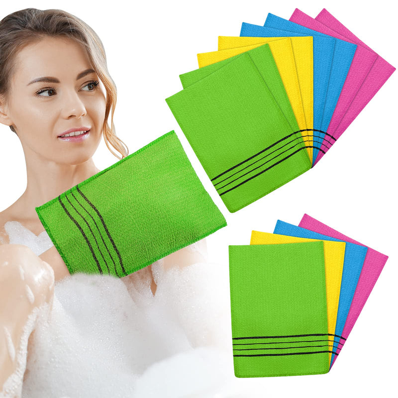 [Australia] - Pack of 12 Korean Exfoliating Gloves for Body Peeling Italy Towel Exfoliating Washcloths Korean Exfoliating Cloth Bath Body Exfoliating Bath Towels for Shower (Yellow, Green, Blue, Pink, L) 12 pieces (1 pack) Yellow, Green, Blue, Pink 