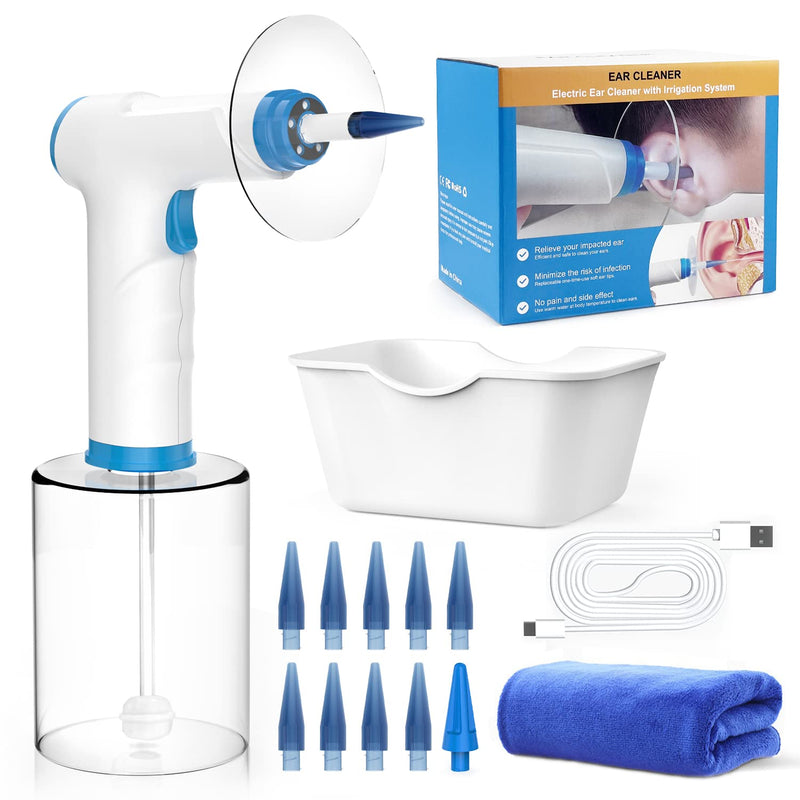 [Australia] - Earwax Remover, Electric Ear Cleaning Set, 4 Cleaning Mode Settings, Rechargeable Ear Cleaner, Safe, Effective Ear Cleaner, With 9+1 Ear Tips and Water Catching Basin 10 Disposable Tips 