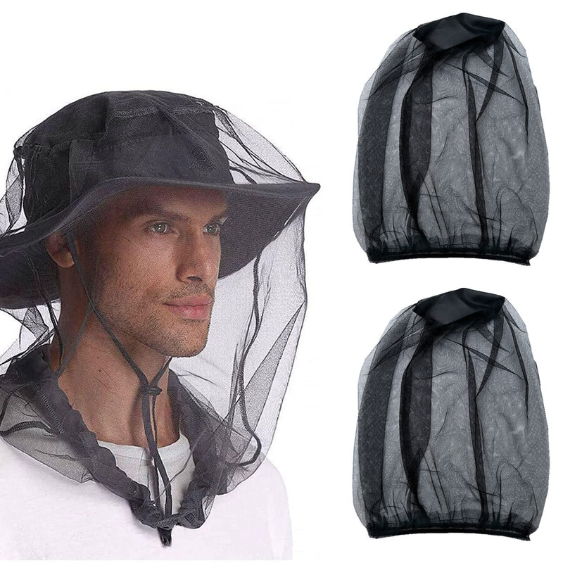 [Australia] - Hat with mosquito net, mosquito net hat, mosquito head net, fly net for face, mosquito hat head net, anti-mosquito bee bug insect, beekeeper protective hat, fly mask cap hat, mesh face protection, 2 pieces (black) 