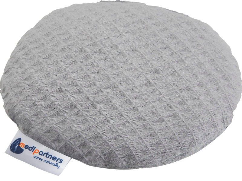 [Australia] - Medi Partners Cherry Stone Pillow Heat Pillow Grain Pillow for Babies 180g Round 15cm Eco Natural 100% Cotton Heat + Cold Therapy Massage Therapy (Grey) Waffle Gray 
