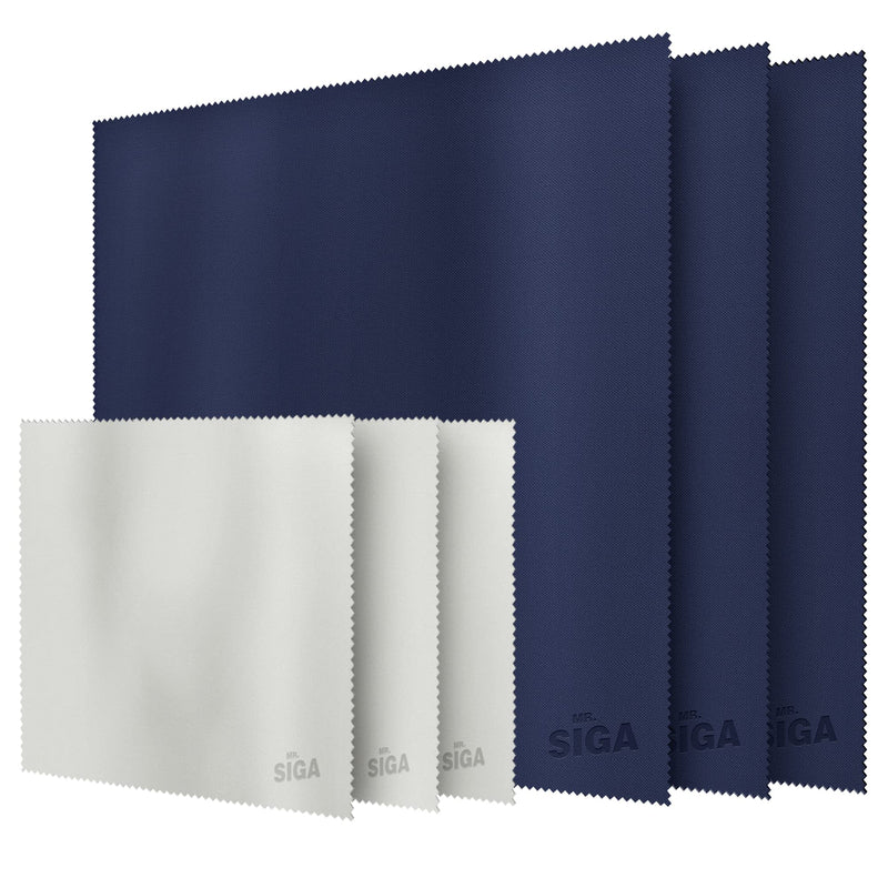 [Australia] - MR.SIGA High quality microfiber cleaning cloths glasses cleaning cloth for glasses, screens, tablets, glasses, 3 pieces in navy blue with 40.6 x 40.6 cm, 3 pieces in gray with 15.2 x 17.8 cm 