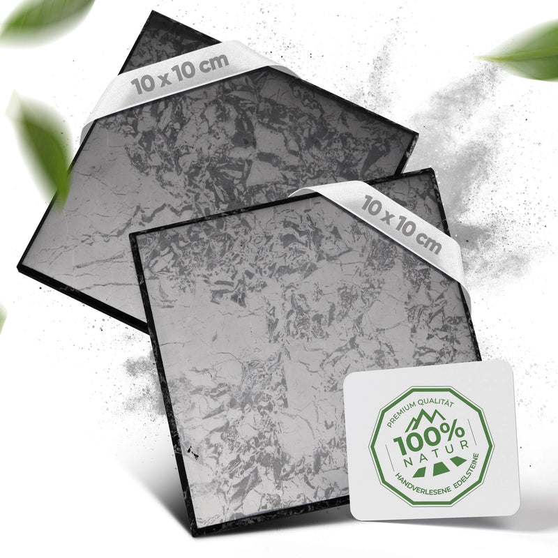 [Australia] - PURAJA Shungite Plates 2 pieces | Original from Karelia | For use as a radiation blocker, water vitalizer or protective stone against negative energy | With certificate of refill 2 pieces (10x10cm) 