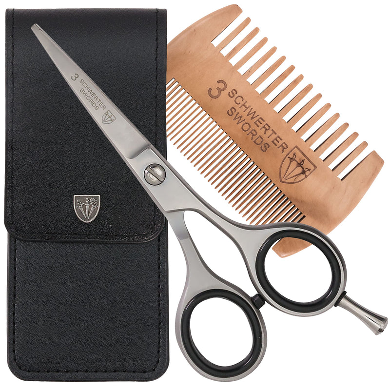 [Australia] - THREE SWORDS - Rustproof professional beard scissors, hair scissors with beard comb in a case, beard scissors with comb 