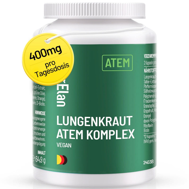 [Australia] - Lungwort capsules - breath complex, 120 capsules with 400 mg per daily dose, with lungwort, sage, peppermint, licorice root, polyphenol extracts and much more. Vegan, without additives, produced in Germany 