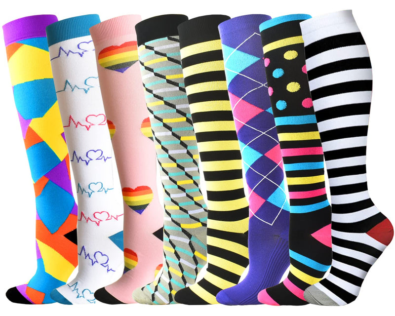 [Australia] - 8 pairs of compression stockings for women and men, compression socks, support stockings (15-20 mmHg) for running, travel, sports, flights, pregnancy, maternity, cycling, nurses S-M Assortment 01 (8 pairs) 