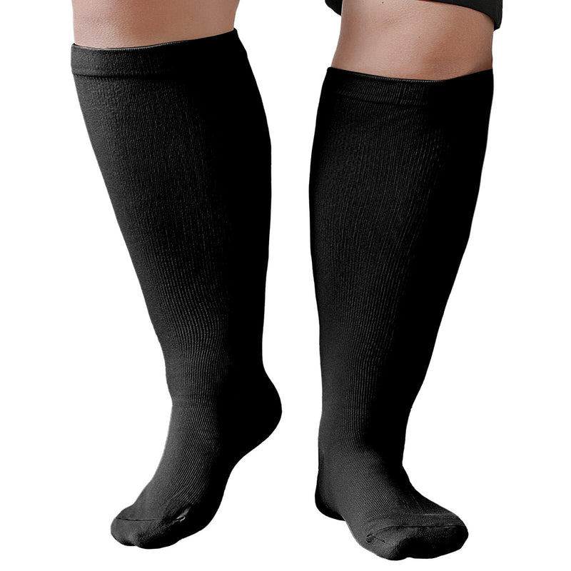 [Australia] - ZFSOCK Compression Stockings Thick Calves Men: Support Stockings Women Medical Compression Socks 20-30mmhg Plus Size Men Women Travel Stockings for Nurses Air Travel Sports 1 Pair 4XL Black 