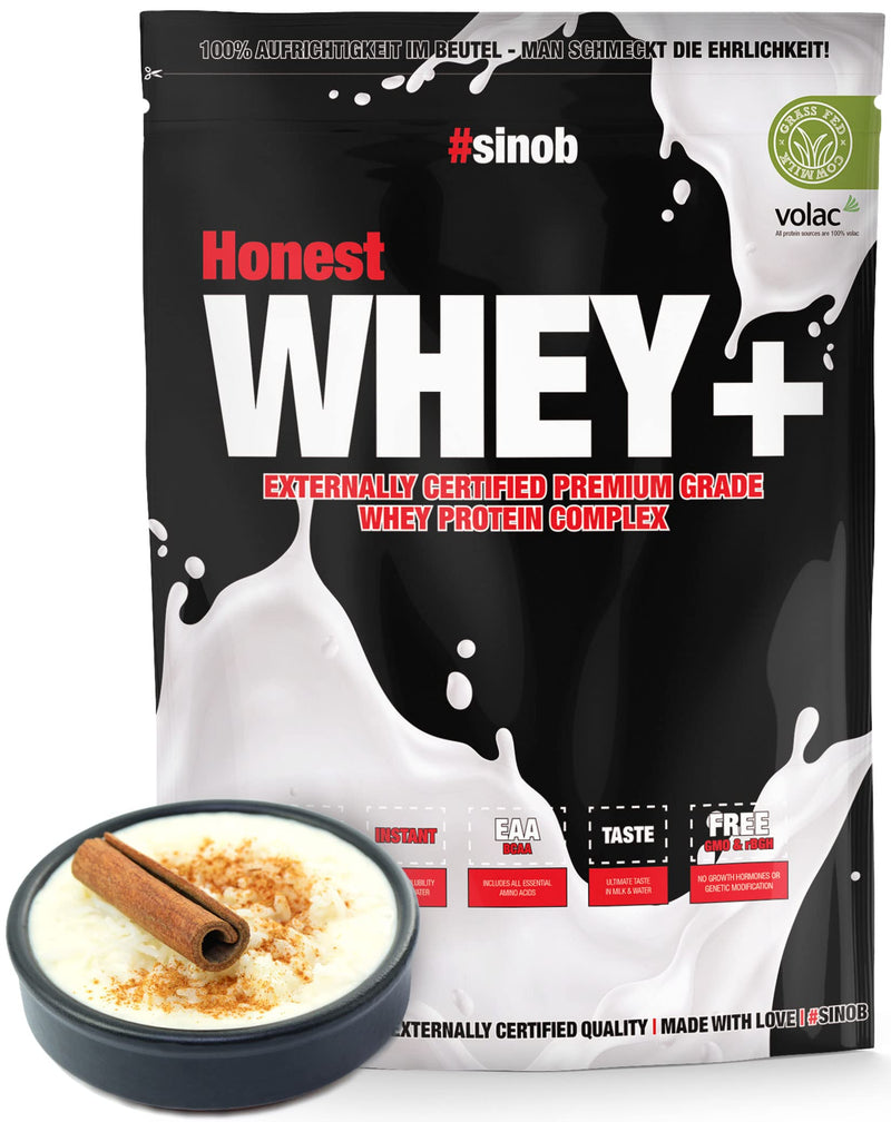 [Australia] - Honest Whey Protein Powder (Cinnamon Rice Pudding) 1 x 820 g with 12.5% isolate content. Instant soluble egg white protein powder with EAA & BCAA from fresh pasture milk. Optimal muscle building. Rice pudding cinnamon 27 portions (pack of 1) 