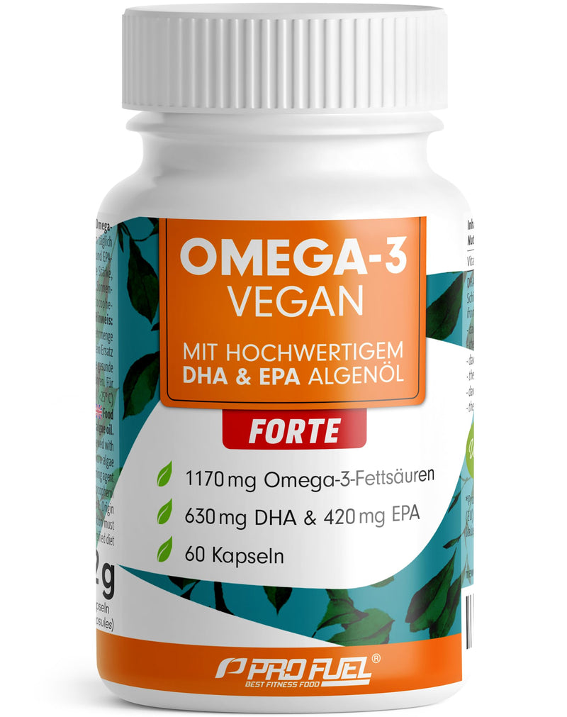 [Australia] - Omega-3 vegan FORTE - 60 capsules - 2000 mg algae oil per day - high dose with 630 mg DHA + 420 mg EPA - vegan Omega-3 algae oil capsules - DHA:EPA ratio 3:2 - laboratory tested with analysis certificate 60 pieces (pack of 1) 