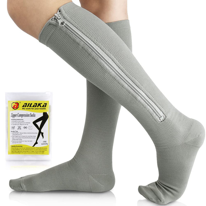 [Australia] - Ailaka Compression Socks with Zip, 15-20 mmHg Support Stockings with Zip for Men and Women Medical Compression Socks for Varicose Veins and Swollen Legs 4X-Large (1 Pair) Grey 