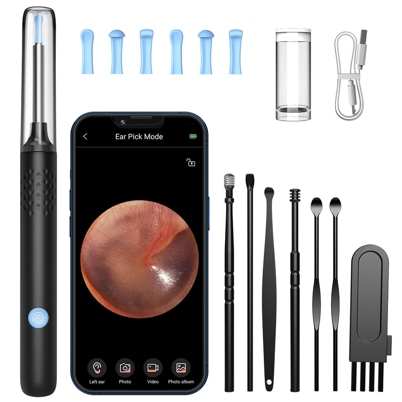 [Australia] - Earwax Remover Otoscope, LMECHN 1080P HD Otoscope, Wifi Ear Cleaner with Camera, Otoscope with 6 LEDs, IP67 Waterproof Otoscope Ear, for iPhone, Android, iPad, Black Black 2 