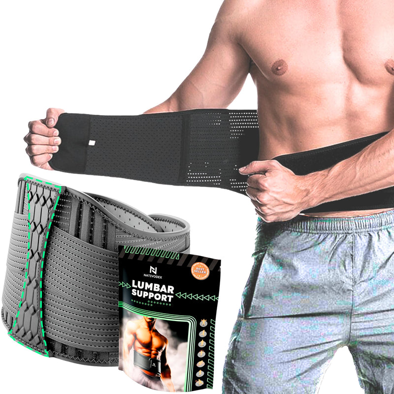 [Australia] - NativoDex Back Support Belt - Back Belt for Stabilizing the Lumbar Spine - Lumbar Support for the Lower Back with Support Rods to Reduce Back Pain Black XL 