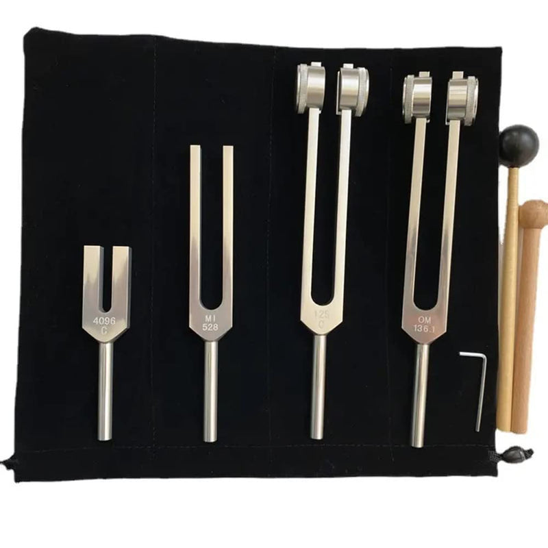 [Australia] - Tuning fork, tuning fork neurology, tuning fork 440 Hz, set of 4 tuning forks (128 Hz, 136.1 Hz, MI 528 Hz, 4096 Hz) ideal for therapy, chakra therapy, sound therapy, anti-stress. Silver 