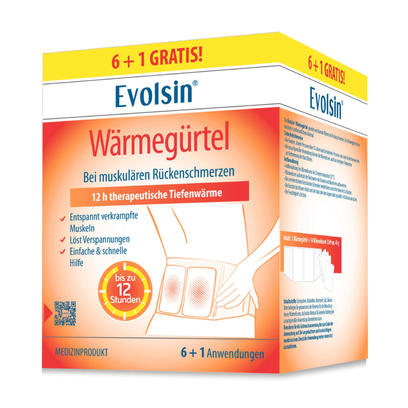 [Australia] - Evolsin® heat belt - 12 hours of therapeutic deep heat for muscular back pain - heat plaster alternative - kidney warmer ready for immediate use - heat compresses without chemicals (6+1 applications) 7 applications 