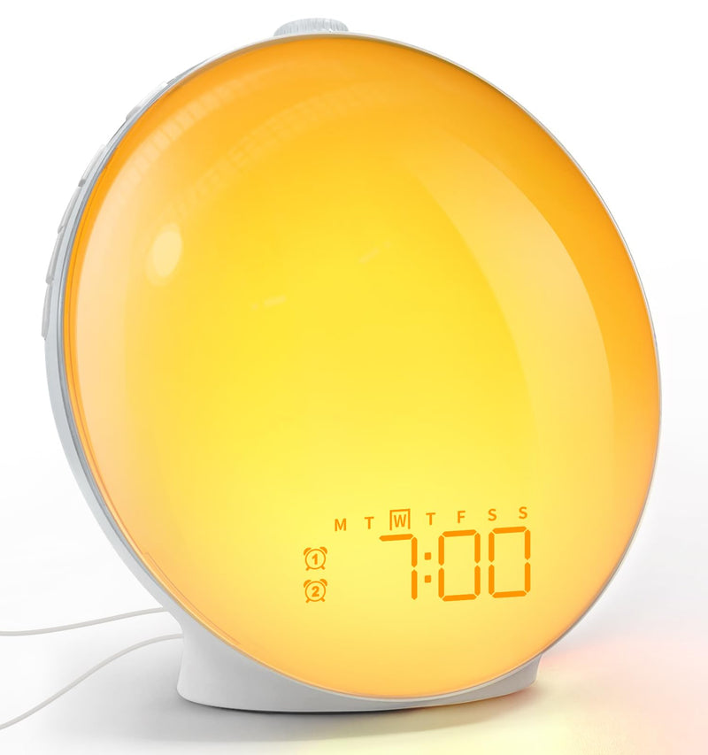 [Australia] - Dekala Light Alarm Clock, Radio Alarm Clock, Sunrise Sunset Simulation, Full Screen Digital Alarm Clock with Double Alarms, Rotation Button, Natural Sounds, FM Radio for Adults & Children Full Screen - Classic (No App Control) 