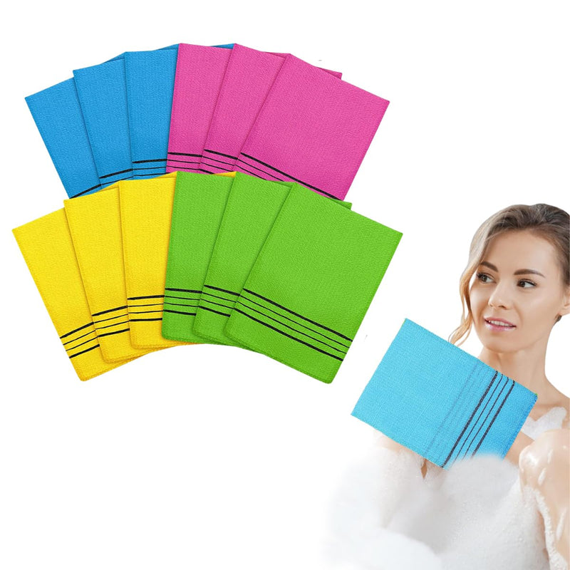 [Australia] - Ikosora 12 Pieces Korean Exfoliating Exfoliating Washcloths Colorful Korean Exfoliating Cloths (Yellow, Green, Blue, Pink) 