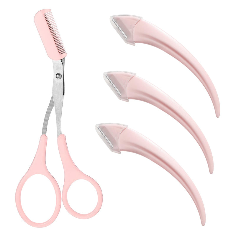 [Australia] - 4 pieces beauty eyebrow scissors trimmer scissors with comb and eyebrow razor set, eyebrow scissors, eyebrow scissors with comb, precision eyebrow trimmer beauty tool for men women 
