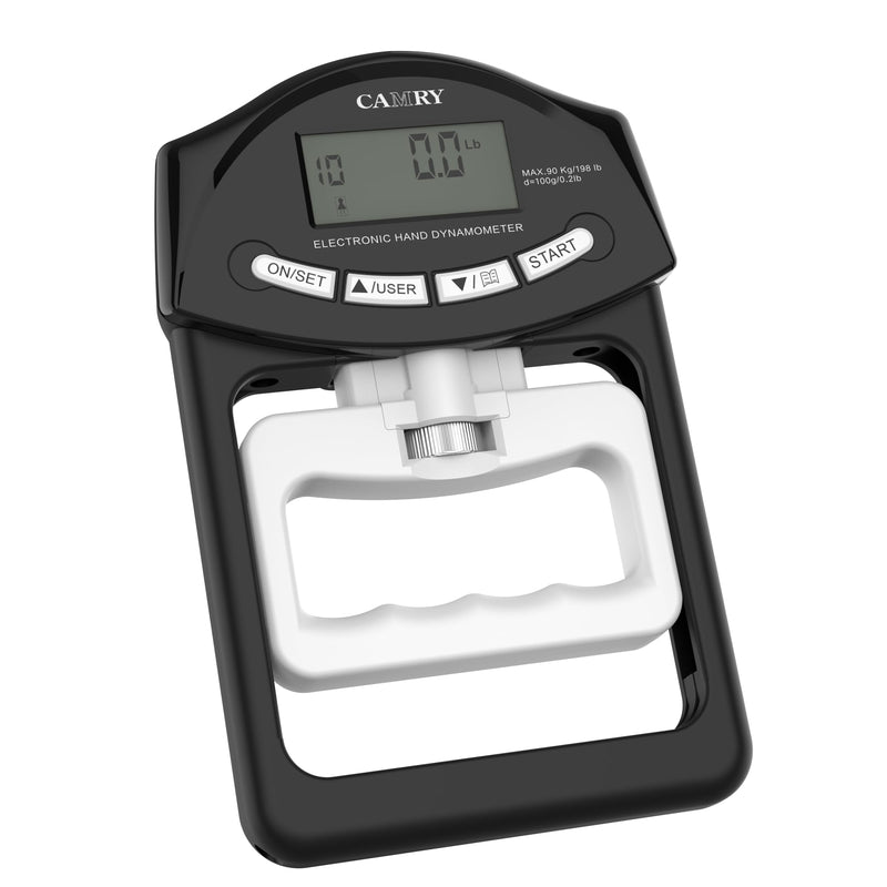 [Australia] - CAMRY Digital Hand Dynamometer Grip Strength Gauge Automatic Electronic Hand Grip Strength Capture 198lbs/90kg Black and White Black and White 