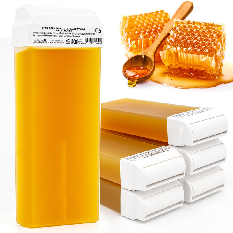 [Australia] - LALILL Honey Wax Cartridges 100ml x 6 - Roll on Wax - Effective Depilatory Wax - Warm Wax Cartridge with Natural Ingredients, Depilation, Body, Face, Legs, Roller, Wide 