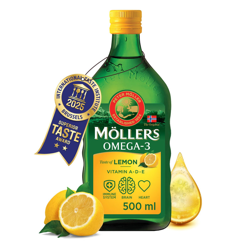 [Australia] - Möller's Omega 3 cod liver oil | Nordic Omega 3 nutritional supplement with EPA, DHA, vitamin A, D, E | Superior Taste Award | Highly pure natural | 165 year old brand | lemon | 500 ML 500 ml (pack of 1) 