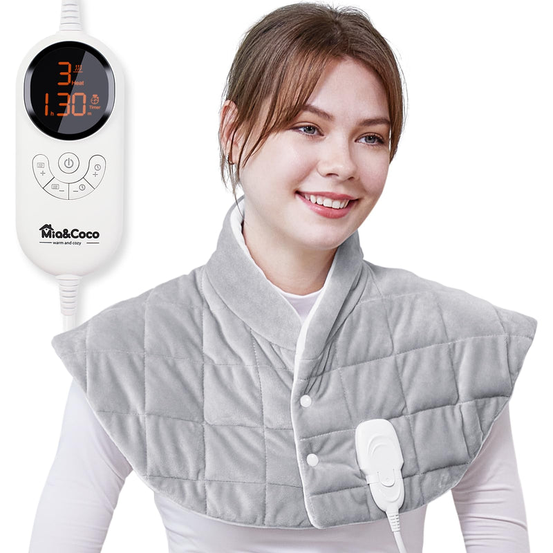 [Australia] - Weighted heating pad with automatic switch-off for back, shoulder, neck, quick-heating carbon fiber heating pad, micro-plush neck warmer, 6 heat levels, auto-off timer, Mia&Coco - gray (57x58cm) 57x58cm gray 