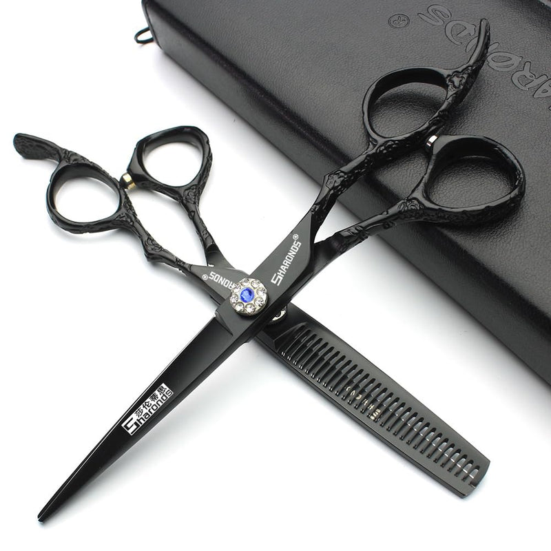 [Australia] - 6/7" Professional Hairdressing Scissors Haircut Rose Pattern Hairdressing Scissors Styling Tools Japanese Stainless Steel Scissors Set (6"-2pc-B) 6"-2pc-b 