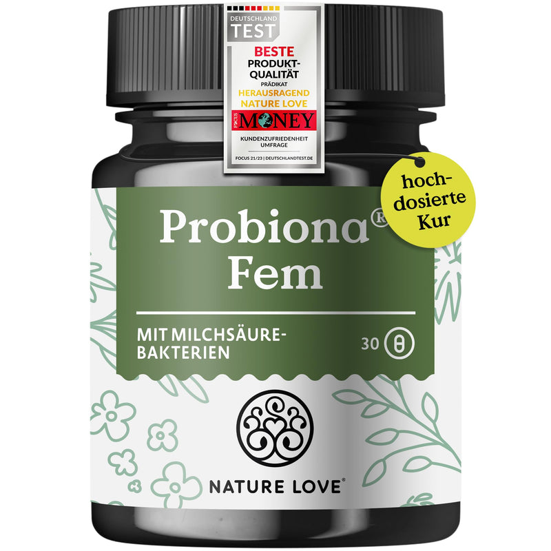 [Australia] - NATURE LOVE® Probiona Fem - lactic acid bacteria for women intimate flora - with 5 lactic acid cultures: Lactobacillus Rhamnosus, Acidophilus, Crispatus Casei, Fermentum - 30 capsules - vegan & laboratory tested 