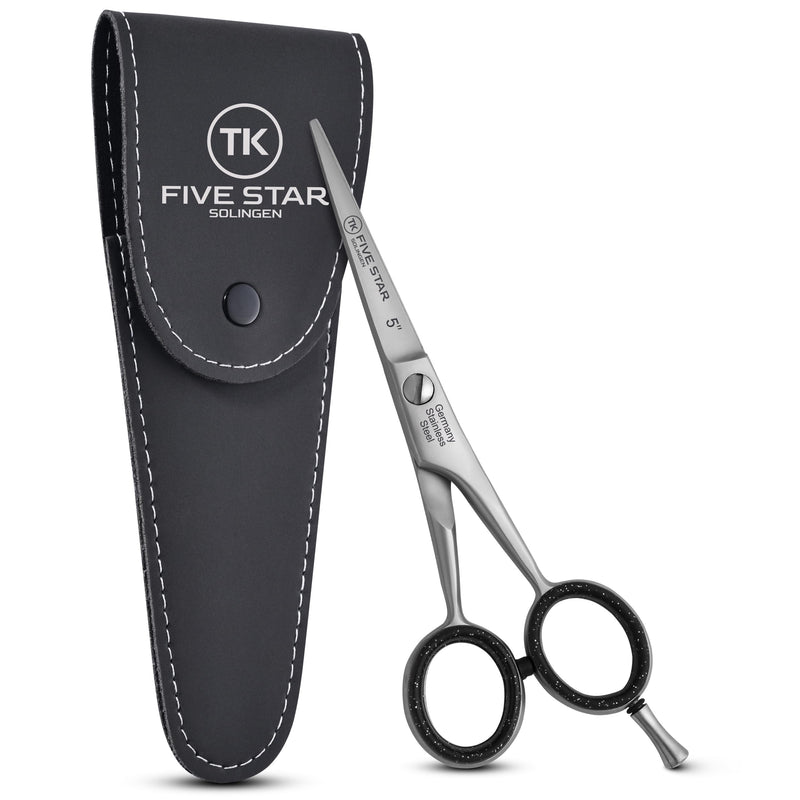 [Australia] - TK FIVE STAR SOLINGEN® Professional 5 inch small sharp beard scissors, hair cutting scissors, hairdressing scissors for men, hairdressers, children, women, suitable for fine hair. Rustproof with micro-serration 