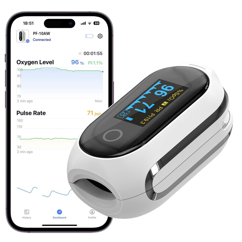 [Australia] - Vibeat Bluetooth pulse oximeter with 12 offline data, rechargeable oxygen saturation meter finger, continuous monitoring pulse oximeter finger oximeter, convenient heart rate monitor with APP 