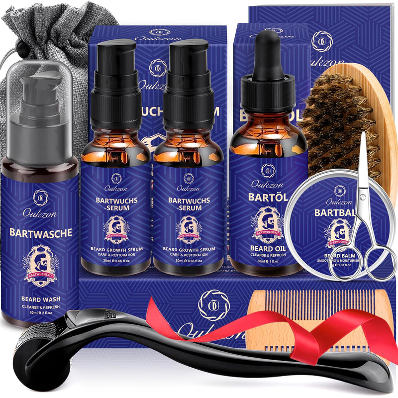 [Australia] - Beard care set for men, upgraded beard gift for Christmas, birthday - complete beard growth product for men with beard shampoo, beard oil, beard roller, beard growth serum, beard balm, beard brush, beard scissors 2023 complete beard care set 