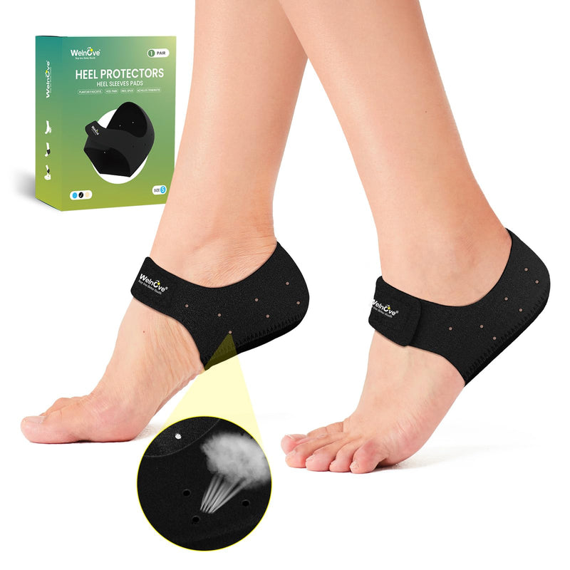 [Australia] - Welnove Heel Protector for Plantar Fasciitis Gel Heel Cups for Women Men Heel Spur Pain Relief Heel Insoles Pads for Achilles Tendonitis Dry Cracked Black Small - EU 36-41 