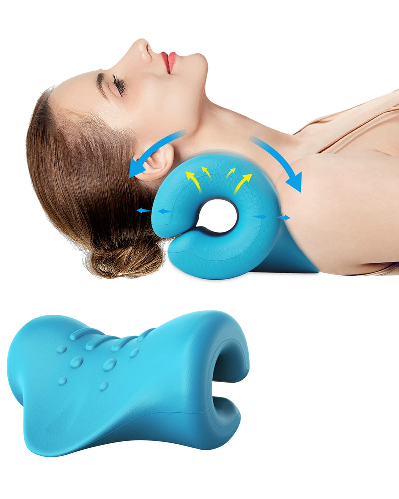 [Australia] - BLABOK Neck Stretcher Cervical Spine Traction Device to Relieve Neck and Shoulder Fatigue and Pain, Neck Stretcher for Relief TMJ Pain Headache Muscle Blue 