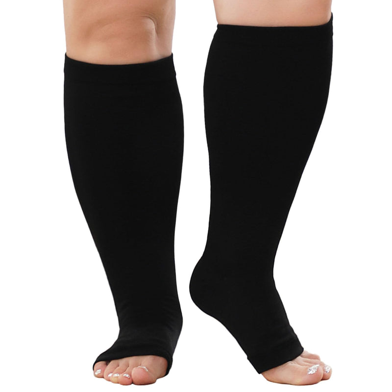 [Australia] - PUTUO Compression Stockings Thick Calves for Men: Thrombosis Stockings Women Plus Size Support Stockings Open Toe for Flight Medical Running Travel 1 Pair Black 4XL 