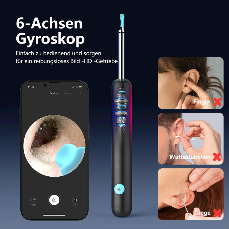 [Australia] - Earwax Remover Otoscope, 1080P HD WiFi Ear Cleaner Camera, 3.5mm Ear Camera with 6 LEDs, IP67 Waterproof Ear Mirror, 360° Wide Angle Otoscope Camera for Adults, Children, iOS, iPad, Android R1 Ultra Black 