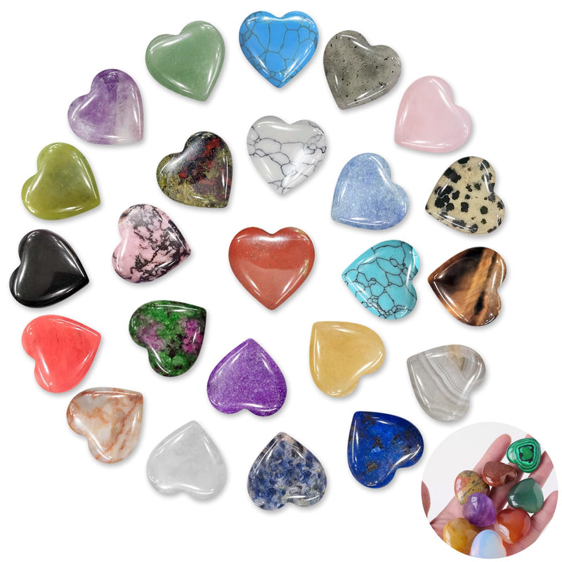 [Australia] - DALAETUS Pack of 24 Heart Stones, Healing Crystal Gemstones for Lovers, Love Heart Natural Colorful Crystals Stones for Meditation, Chakra, Reiki, Energy Balancing, Balancing, Valentine's Day 24 Hearts 
