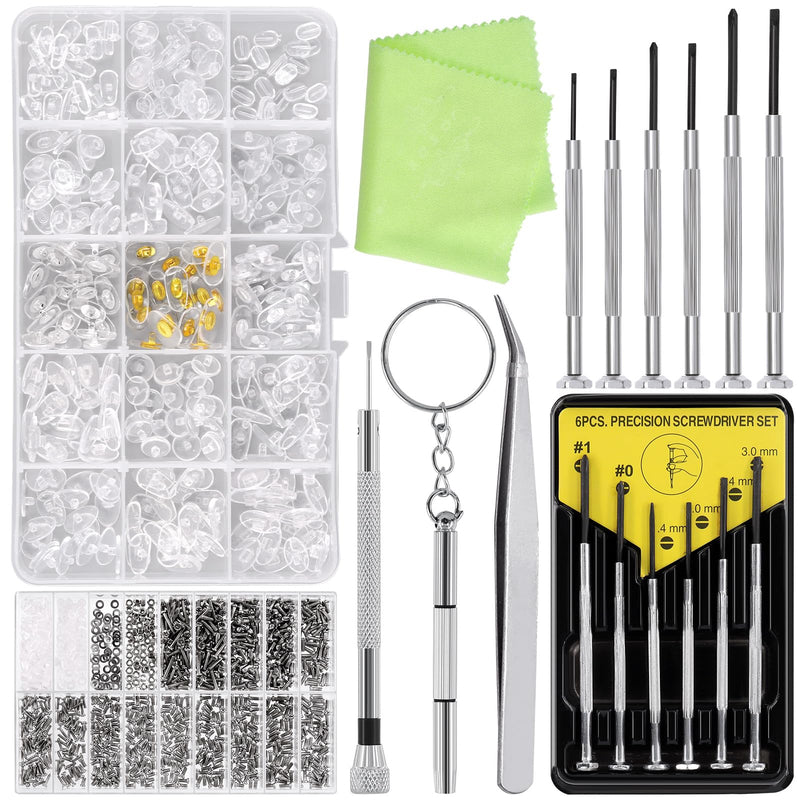 [Australia] - Glarks 1310 piece glasses repair set including 1000 glasses screws, 300 nose pads, 6 screwdrivers, tweezers, glasses cleaning cloth for glasses, glasses and sunglasses 
