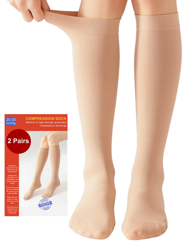 [Australia] - 2 pairs of medical compression stockings for women and men, 20-30 mmHg, class 2, closed toe area, graduated support, support stockings for varicose veins, edema, flight L, 2 x beige 