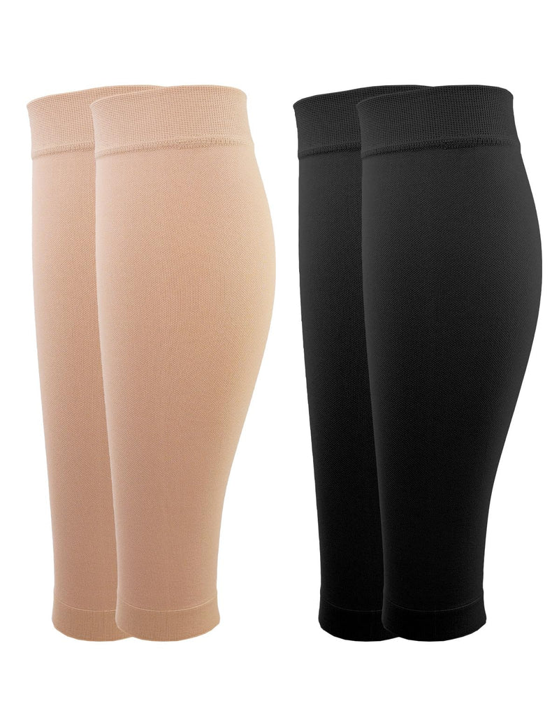 [Australia] - 2 pairs of calf medical compression stockings for women and men, 20-30 mmHg, class 2, calf support, graduated support, support stockings for varicose veins, edema, flight sports, 3XL, black and beige 