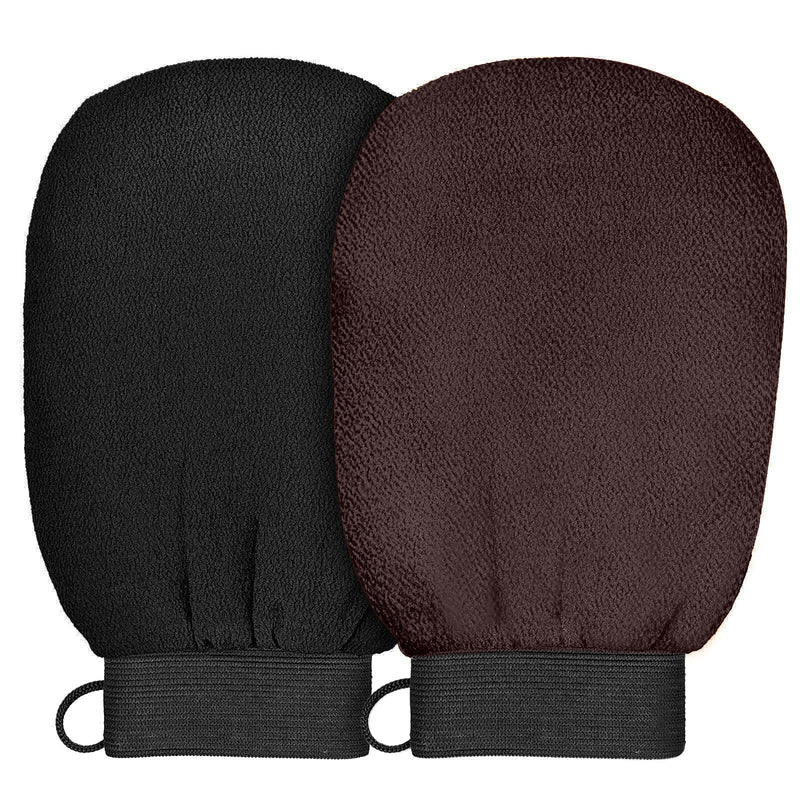 [Australia] - Pack of 2 peeling gloves, peeling gloves, hammam gloves, exfoliating gloves for the body (black, dark brown), black and dark brown 
