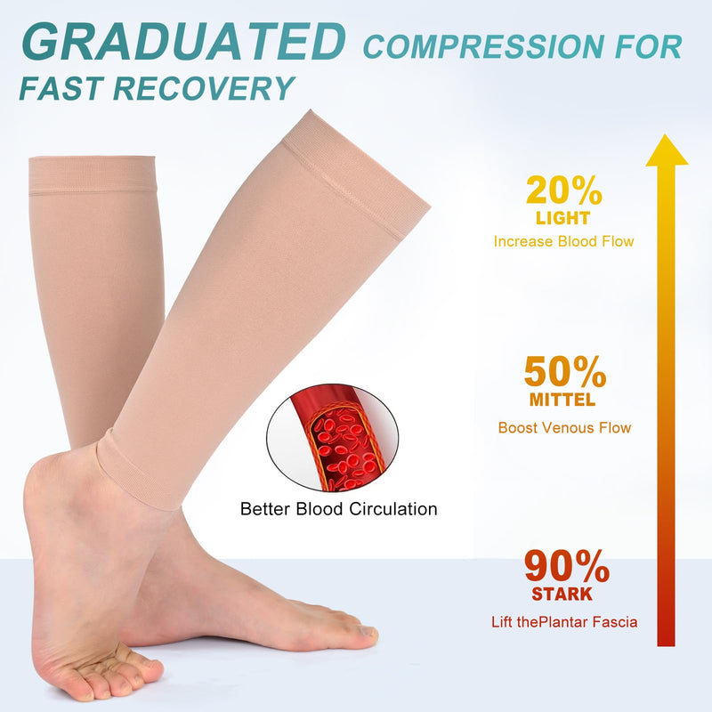 [Australia] - Evolyline calf medical compression stockings for women and men, 20-30 mmHg, without foot, calf compression, calf bandage, thrombosis stockings for shin splints, varicose veins, edema, gradient compression, beige XL 