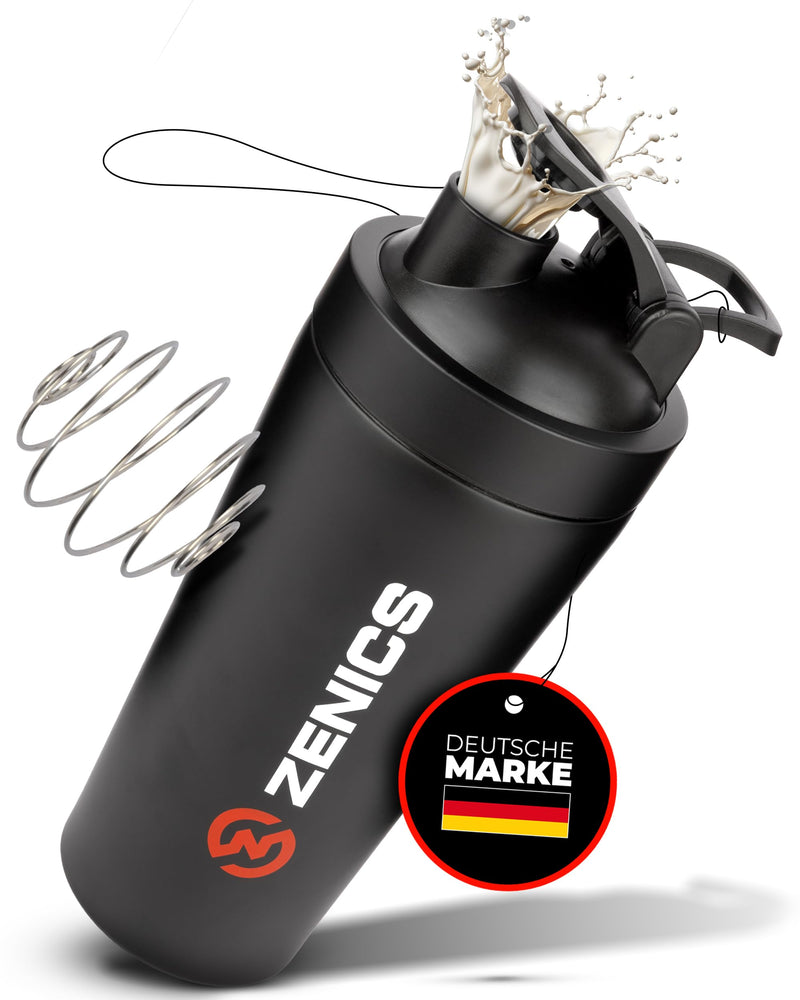 [Australia] - ZENICS ® shaker stainless steel [black, 600 ml] for creamy fitness shakes - durable protein shaker with double-walled stainless steel - protein shaker for gym black 