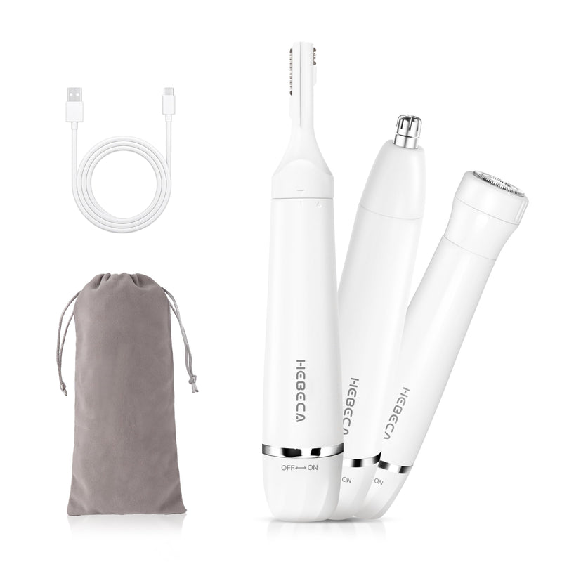[Australia] - HEBECA Nose Hair Trimmer for Women 3-in-1 Electric Facial Hair Removal Rechargeable Eyebrow Razor Electric Portble Waterproof Facial Razor Razor 