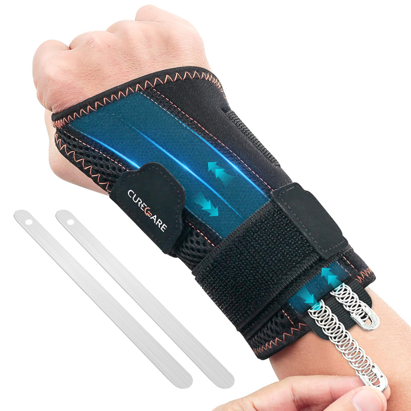 [Australia] - CURECARE Carpal Tunnel Wrist Support 2 in 1, Wrist Bandages with 3 Metal Stabilizers, Wrist Splint for Relief from Carpal Tunnel Syndrome, Tendonitis (S/M, Right) S/M Right-Black 
