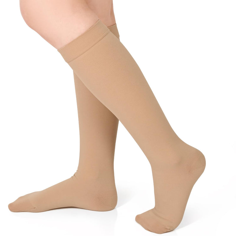 [Australia] - Evolyline Medical Compression Stockings for Women and Men 20-30 mmHg, Calves, Closed Toe Area, Support Stockings, Compression Socks, Thrombosis Stockings, Graduated Support for Varicose Veins Edema, Beige S 