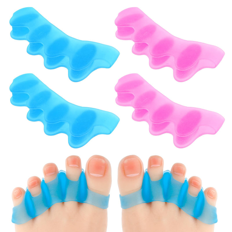 [Australia] - Andibro Silicone Soft Toe Separator, Pack of 4 Toe Separators Hallux Valgus Toe Spacer Women Men Universal Size for Hallux Valgus Hammer Toe Pad Bandage Blue + Pink 