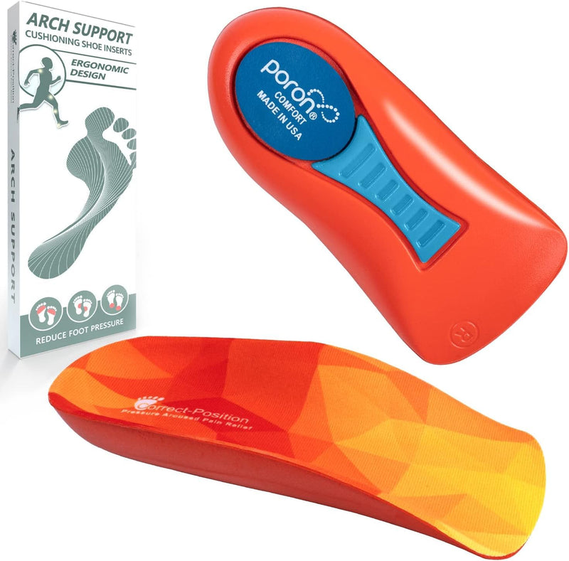 [Australia] - 3/4 High Support Arch Orthopedic Insoles Heel Poron Shock Absorbing Insole, Relief Plantar Fasciitis, Flat Feet, Metatarsal Pain, Heel Pain Men Women EU 39-46 Red Pu+yellow Fabric 