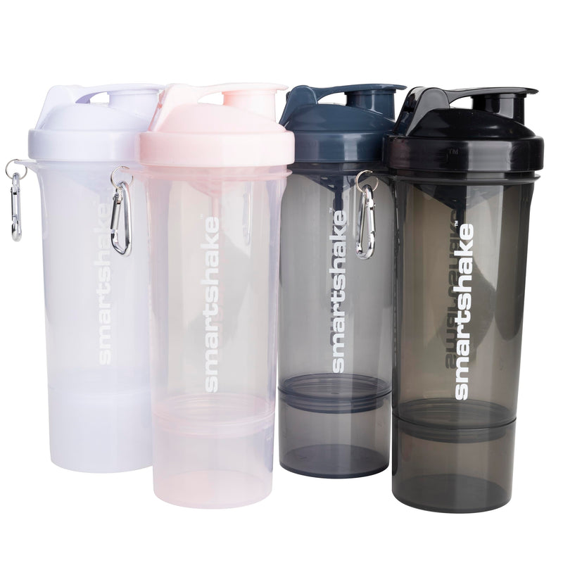 [Australia] - Smartshake Slim 4-Pack Protein Shaker Bottle 400 ml | 13.5 oz – Storage Included - Leakproof Screw-on Lid - BPA Free – Unisex - (Black, White, Stormy Gray, Cotton pink) Multicolor - Slim 